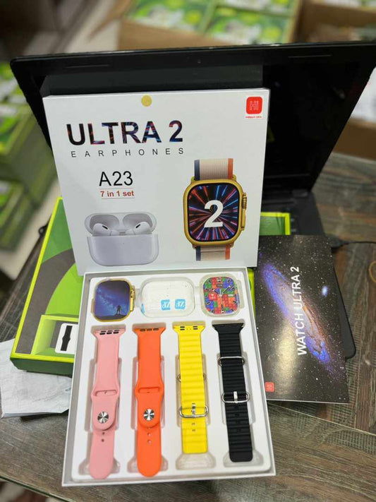 A23 Ultra 2 Smart Watch & Earphones 7-in-1 Bundle